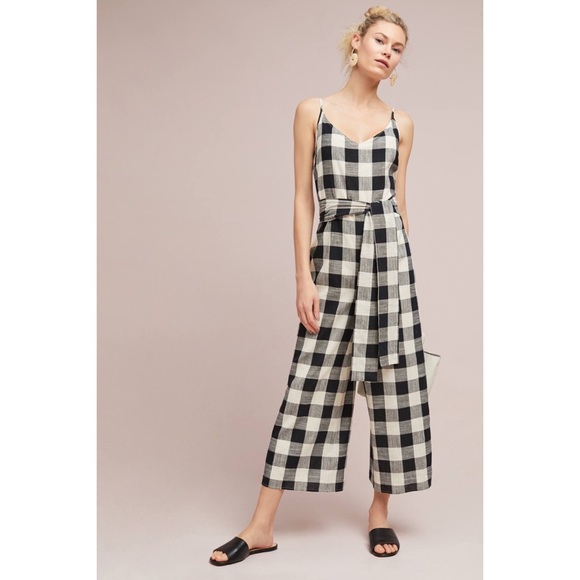 anthropologie gingham jumpsuit